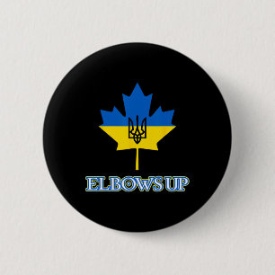 Canada Supports Ukraine Elbows Up Maple Leaf Tride 6 Cm Round Badge