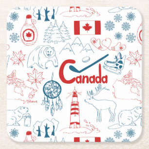 Canada Symbols Pattern Square Paper Coaster