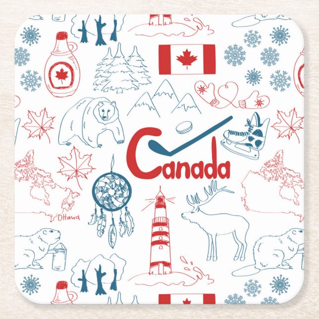 Canada | Symbols Pattern Square Paper Coaster (Front)