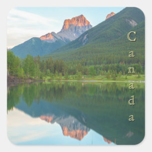 Canada Three Sisters Mountain Reflections Square Sticker
