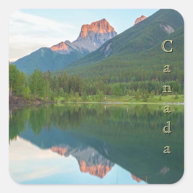 Canada Three Sisters Mountain Reflections  Square Sticker (Front)