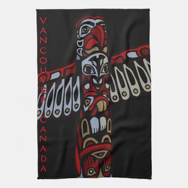 Canada Towel Native Totem Pole Vancouver Tea Towel (Vertical)