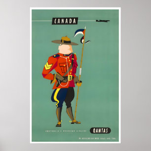 Canada Travel Poster Mountie Art Qantas Airline