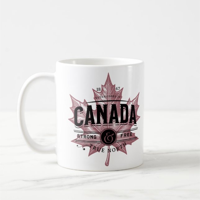 Canada True North Strong and Free Maple Leaf Coffee Mug (Left)