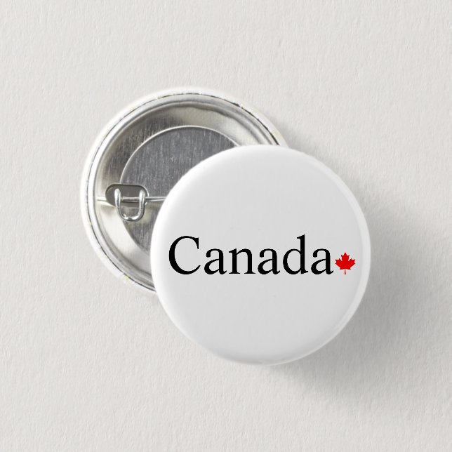 Canada typography with red maple leaf 3 cm round badge (Front & Back)