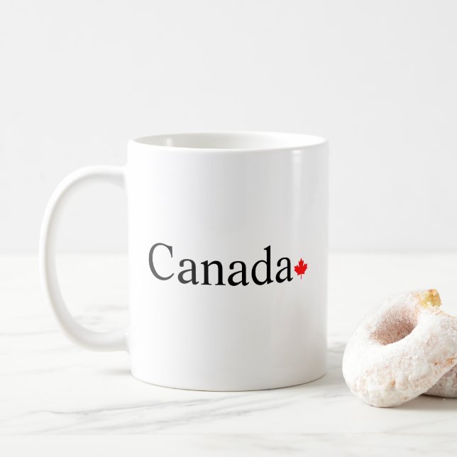 Canada typography with red maple leaf patriotic coffee mug (With Donut)