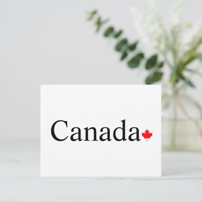 Canada typography with red maple leaf postcard (Standing Front)