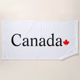 Canada typography with red maple leaf white beach towel