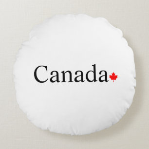 Canada typography with red maple leaf white round cushion