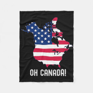 Canada Usa 51st State Map American Flag Usa Oh Can Fleece Blanket