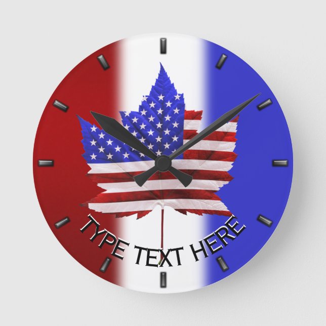 Canada USA Clock Personalised US Canada Wall Clock (Front)
