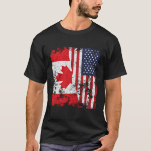 Canada Usa Flag Distressed - Half American T-Shirt