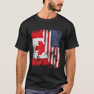 Canada Usa Flag Distressed - Half American T-Shirt