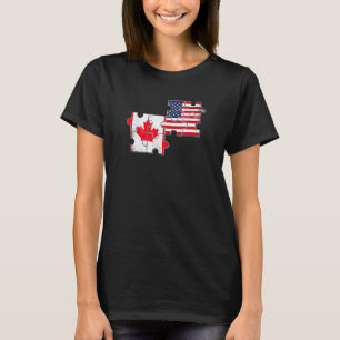 Canada Usa Love Roots Canadian American Flag T-Shirt