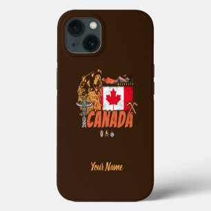 Canada Vintage Flag And Grizzly Bear Holiday iPhone 13 Case