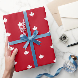 Canada White Maple Leaf on Red Pattern Wrapping Paper