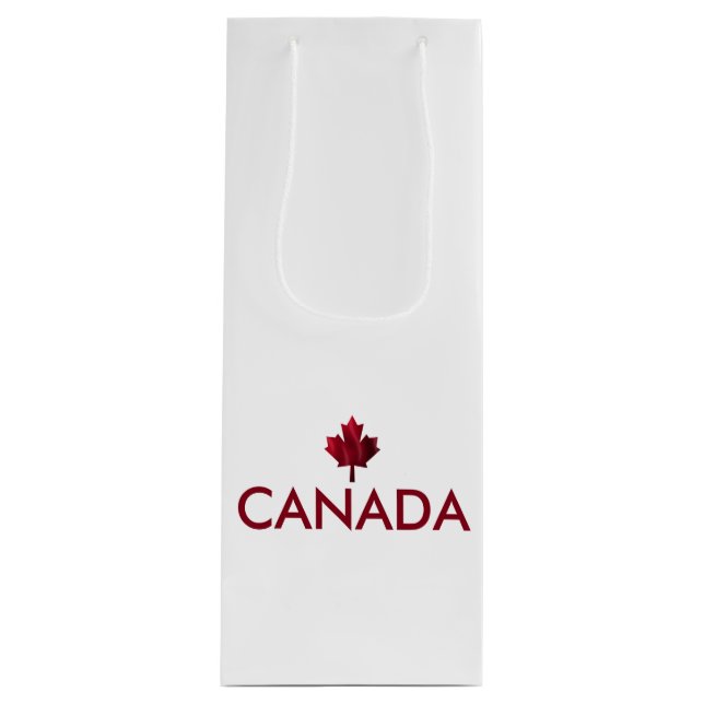 Canada with red wavy maple leaf wine gift bag (Front)