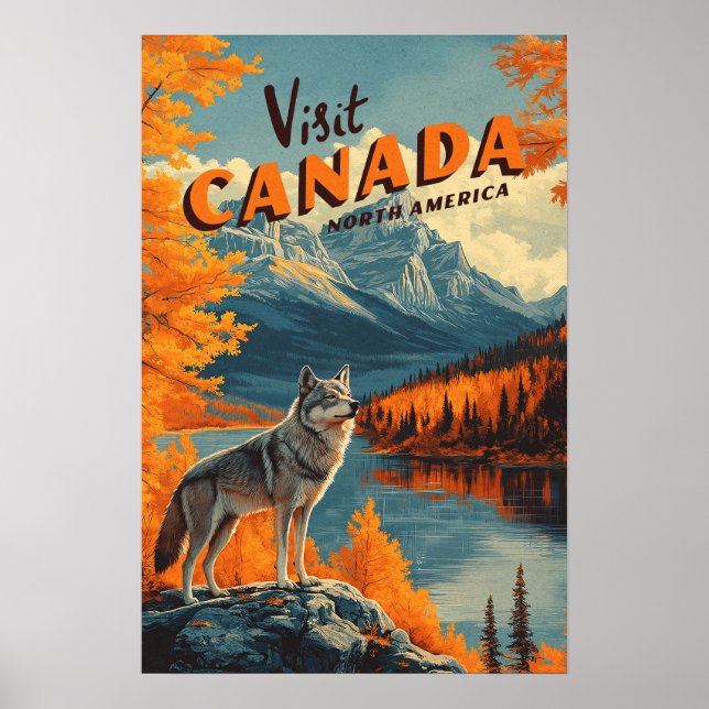 Canada Wolf Vintage Travel Poster (Front)