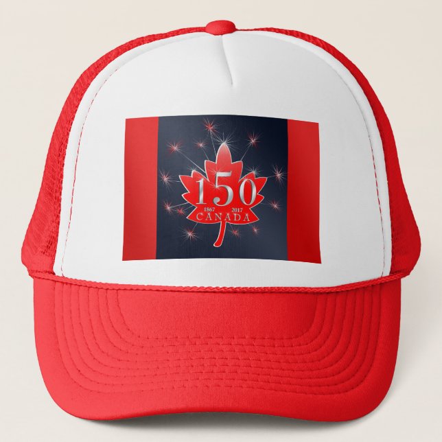 Canada's 150th Maple Leaf & Fireworks Celebration Trucker Hat (Front)