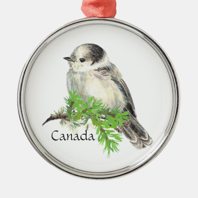 Canada's National Bird Grey Grey Jay, Whiskey Jack Metal Tree Decoration (Front)