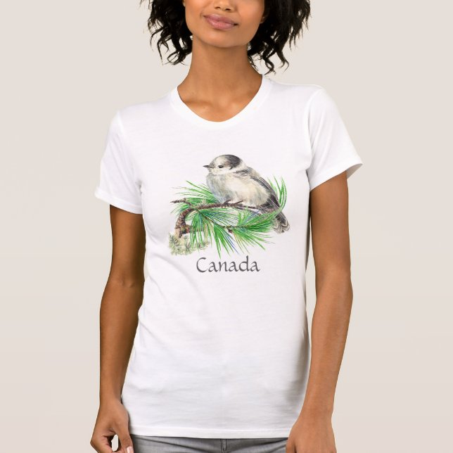 Canada's National Bird Grey Grey Jay, Whiskey Jack T-Shirt (Front)