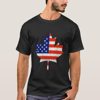 Canadian American Flag Maple Leaf Gift For Men Wom T-Shirt