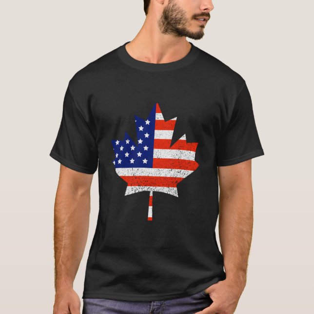 Canadian American Flag Maple Leaf Gift For Men Wom T-Shirt (Front)