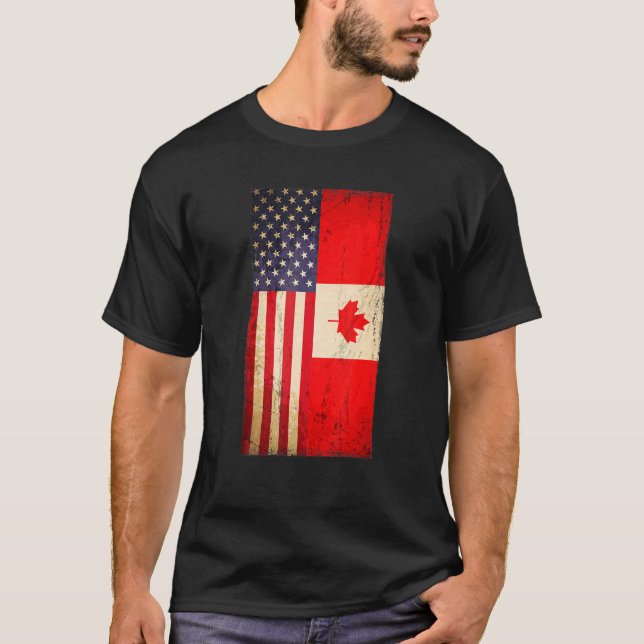 Canadian American  Usa Canada Flag 4th Of July T-Shirt (Front)