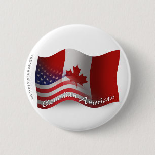 Canadian-American Waving Flag 6 Cm Round Badge