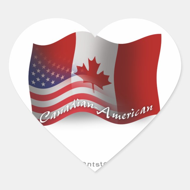 Canadian-American Waving Flag Heart Sticker (Front)