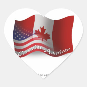 Canadian-American Waving Flag Heart Sticker