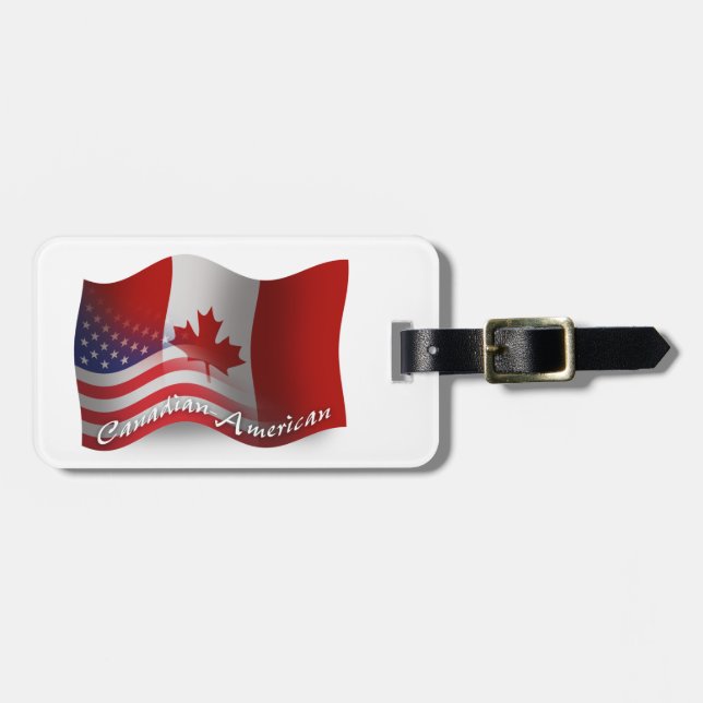 Canadian-American Waving Flag Luggage Tag (Front Horizontal)