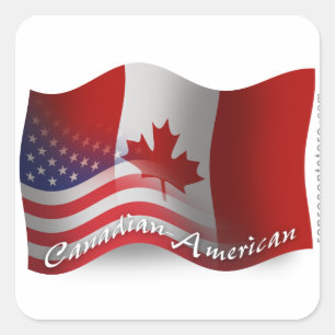 Canadian-American Waving Flag Square Sticker