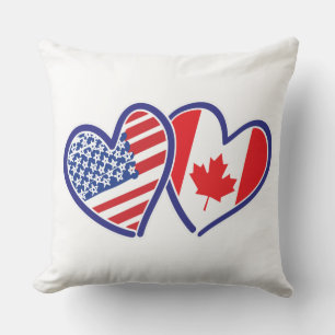 Canadian and America Flag Hearts Cushion