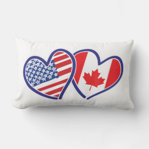Canadian and America Flag Hearts Lumbar Cushion