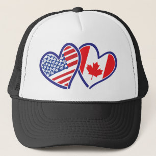 Canadian and America Flag Hearts Trucker Hat
