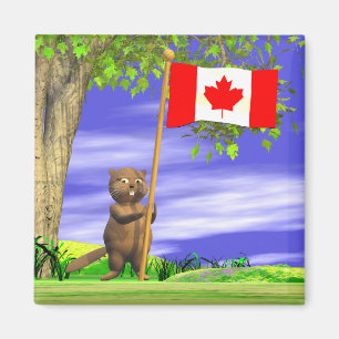 Canadian Beaver and Flag Magnet