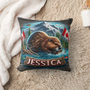 Canadian Beaver Building a Lodge in Water Cushion