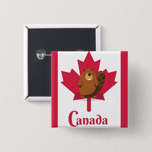 Canadian beaver cartoon travel poster 15 cm square badge