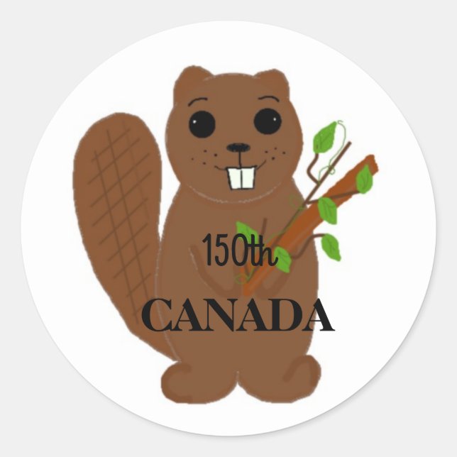 Canadian Beaver Celebrate Canada Classic Round Sticker (Front)