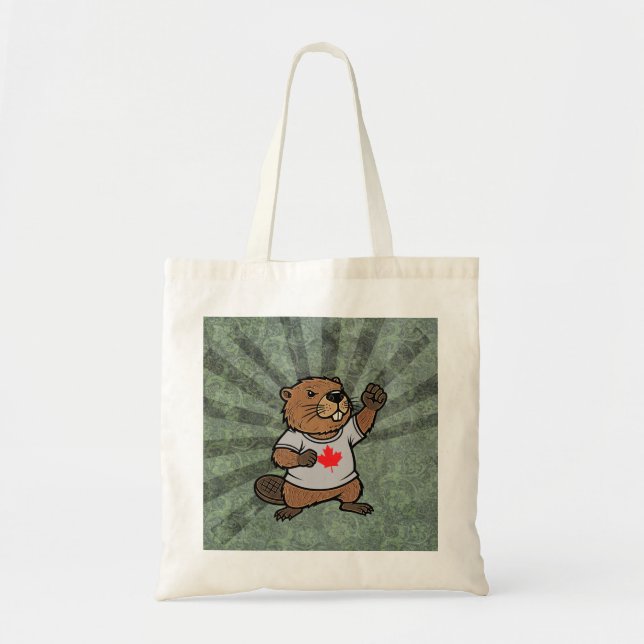 Canadian Beaver Elbows Up Canada Strong Patriotic Tote Bag (Front)