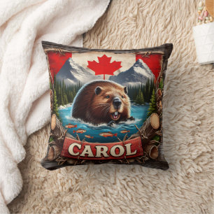 Canadian Beaver, Flag, Mountain View Cushion