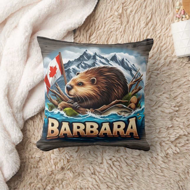 Canadian Beaver Holding Flag Near Mountains Cushion (Blanket)