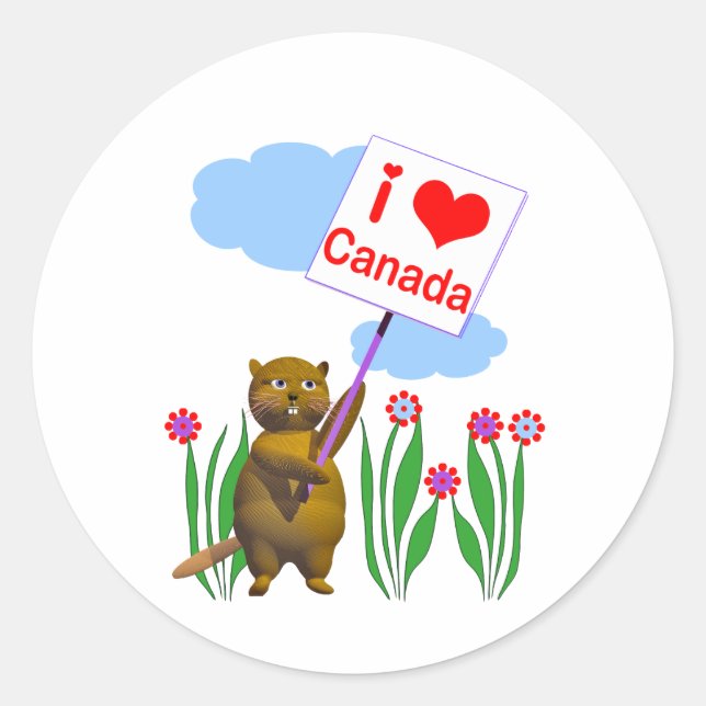 Canadian Beaver Loves Canada Classic Round Sticker (Front)