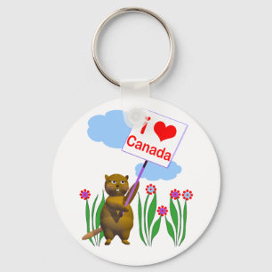 Canadian Beaver Loves Canada Key Ring