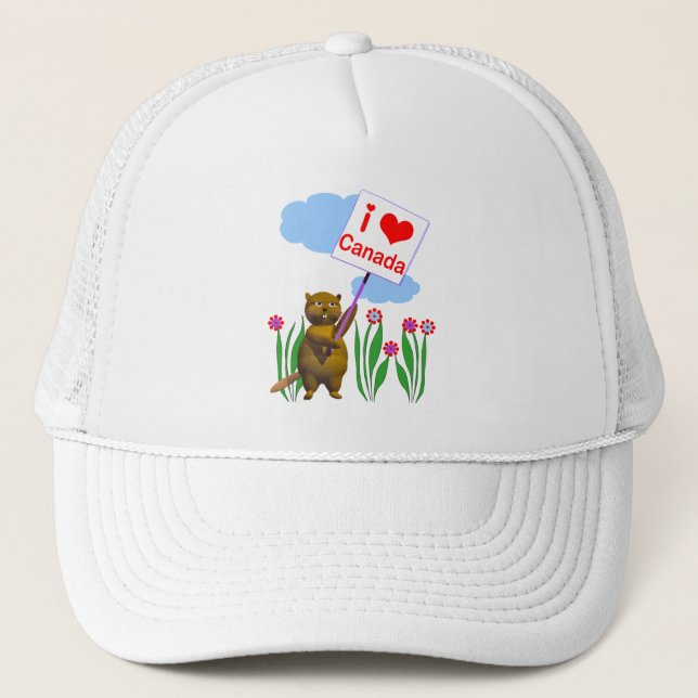 Canadian Beaver Loves Canada Trucker Hat (Front)