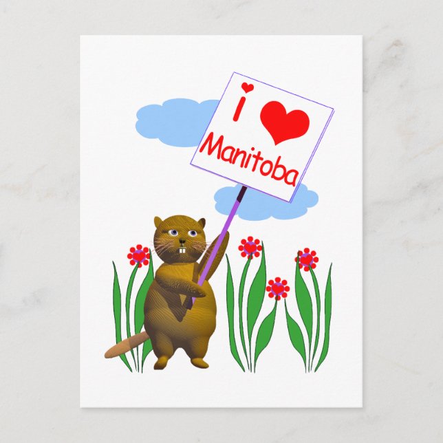 Canadian Beaver Loves Manitoba Postcard (Front)