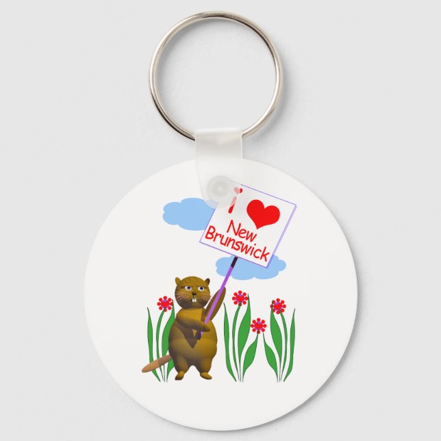 Canadian Beaver Loves New Brunswick Key Ring (Front)