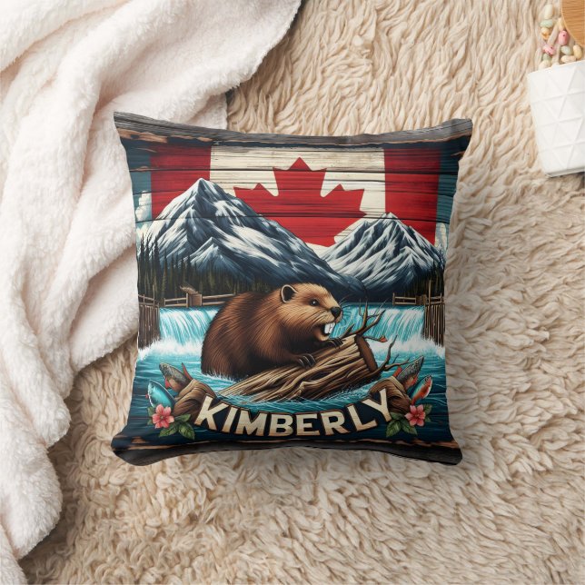 Canadian Beaver Near Waterfall in Kimberly Area Cushion (Blanket)