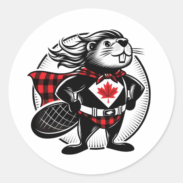 Canadian Beaver Superhero Classic Round Sticker (Front)